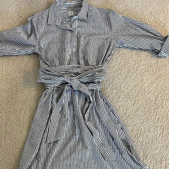 GAP | Dresses | Women Nwot Gap White With Black Stripes Long Sleeves Maxi  Midi Shirt Dress | Poshmark